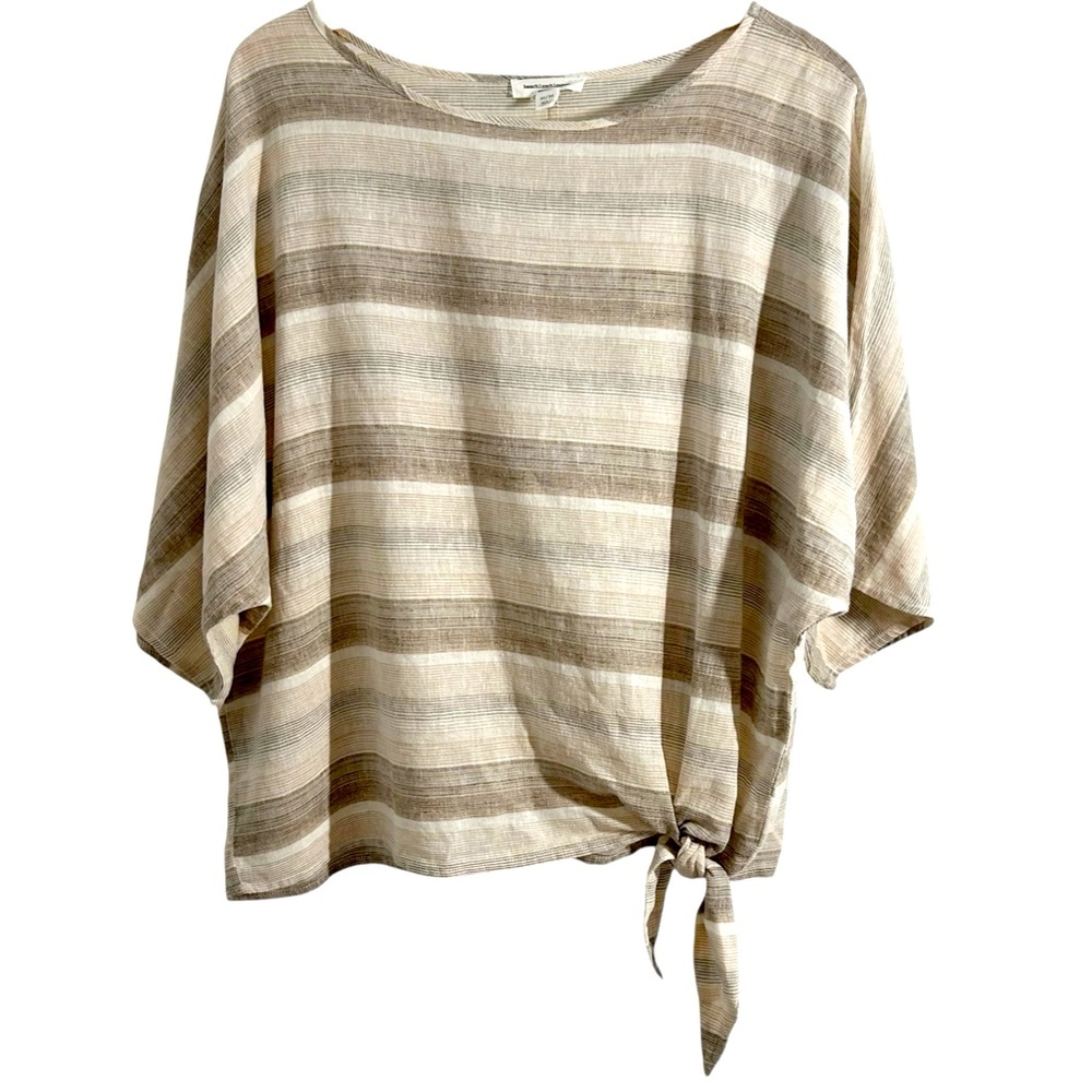 Beachlunchlounge Medium Lucy Cafe Striped Side Tie Front Linen Blend Top